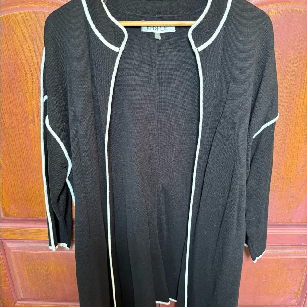 Kasper Black Cardigan with White Trim